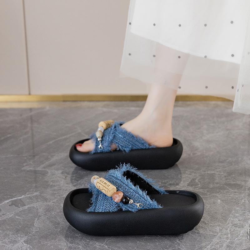 Thick-soled sandals women's shoes summer new versatile straw weaving lightweight soft-soled one-word drag tide