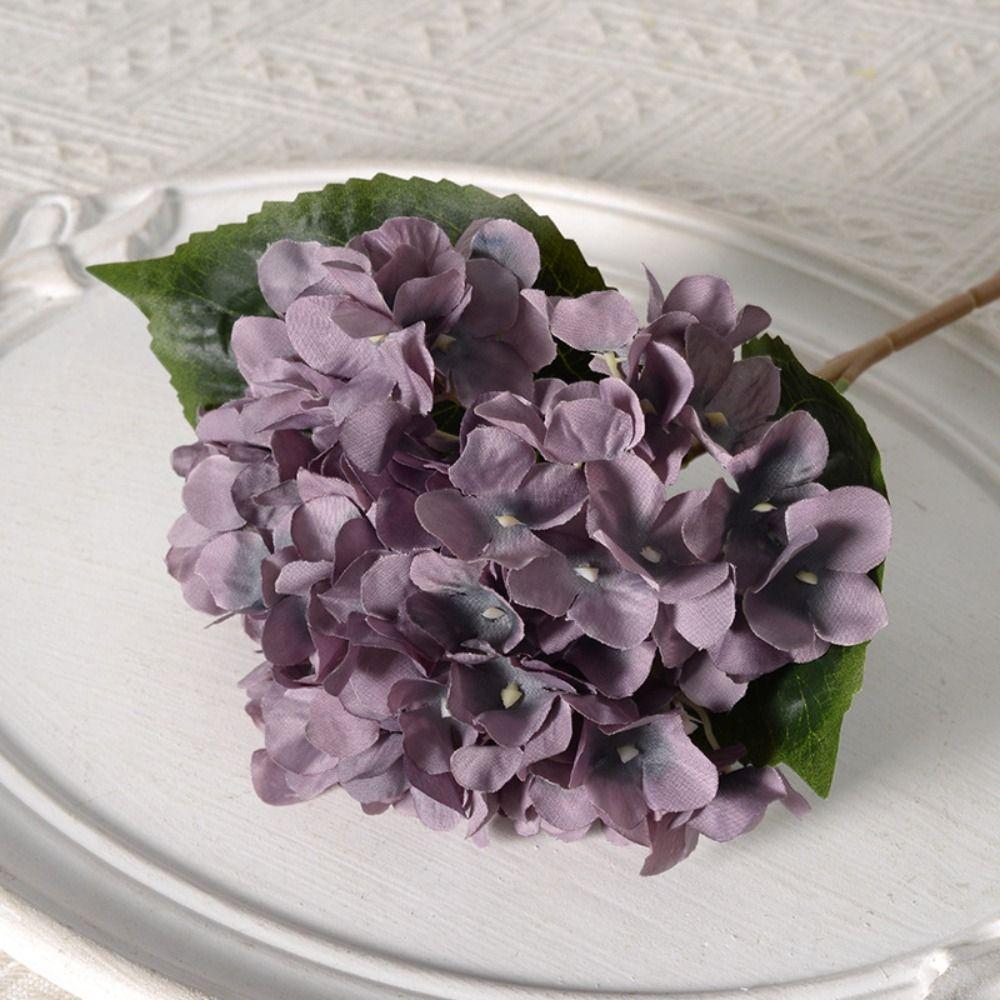 Wedding Garden 45CM Artificial Hydrangea Colorful With Leaves Fake Silk Flowers Realistic Blue Flower Bouquet