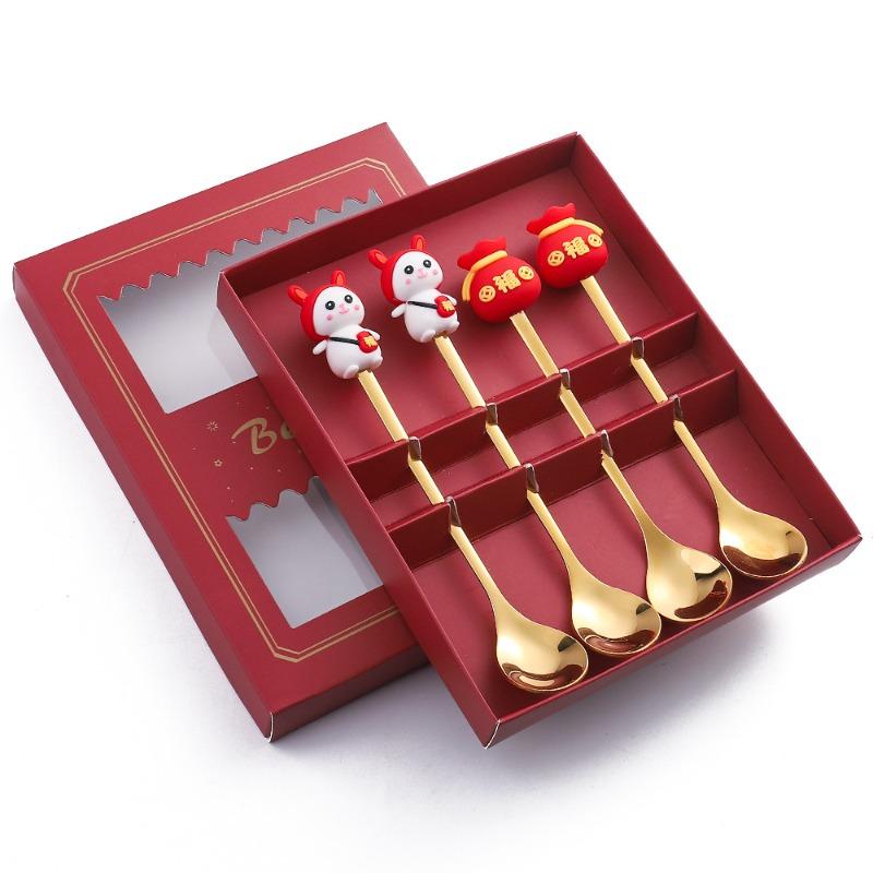 HANYANG Set de tacâmuri cu lingură cadou de Anul Nou Linguriță de cafea Furculiță cu fructe Set lingură mică