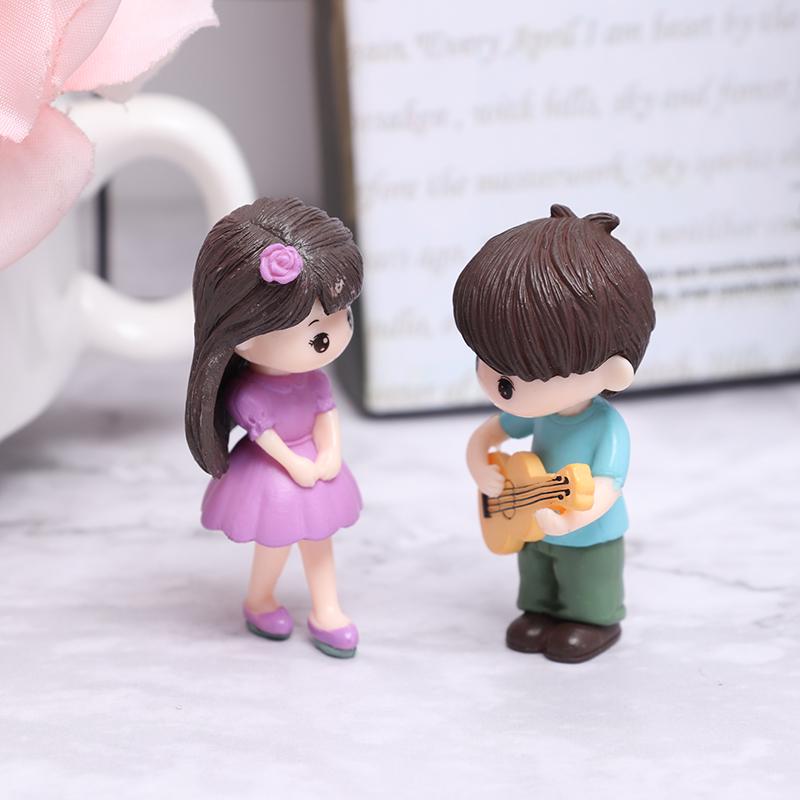2pcs/set Mini Stool Lovers Couple Animals House Tree Fairy Garden Miniatures DIY Micro Landscape Decor Terrarium Action Figures