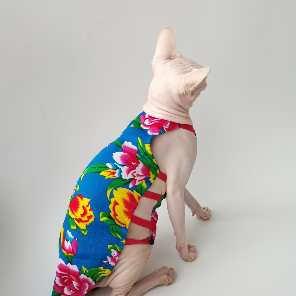 Zomer Dunne Katoen Buikzak Sphynx Naaktkat Devon Kleding Noordoost Grote Bloem Feestelijk