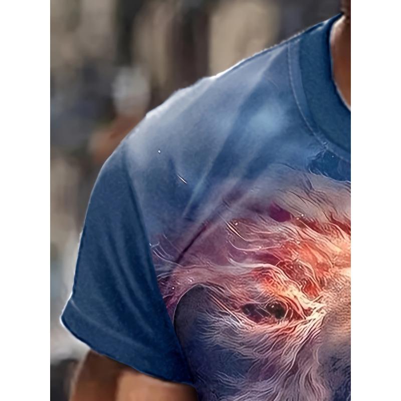 Men's 3D Roaring Lion Printed T-Shirt Cool Galaxy Flame Animal Graphic Tee Casual Short Sleeve Crewneck Top Hip Hop Streetwear Summer Fashion Clothes