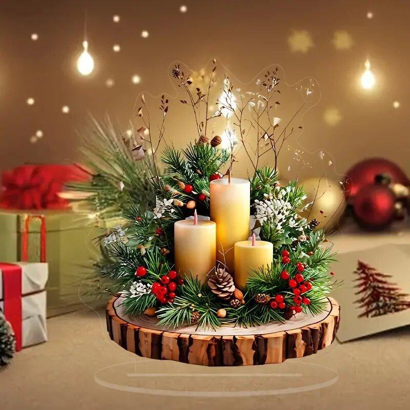 Christmas Candle Holder Christmas Centerpieces - 2D Flat Acrylic Desktop Ornament, Wall Decor Art, Four Seasons Decoration