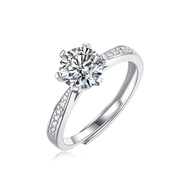 Adjustable Open Ring Women With Moissanite Square Setting Geometric Style Sterling Fashion Jewelry Gift