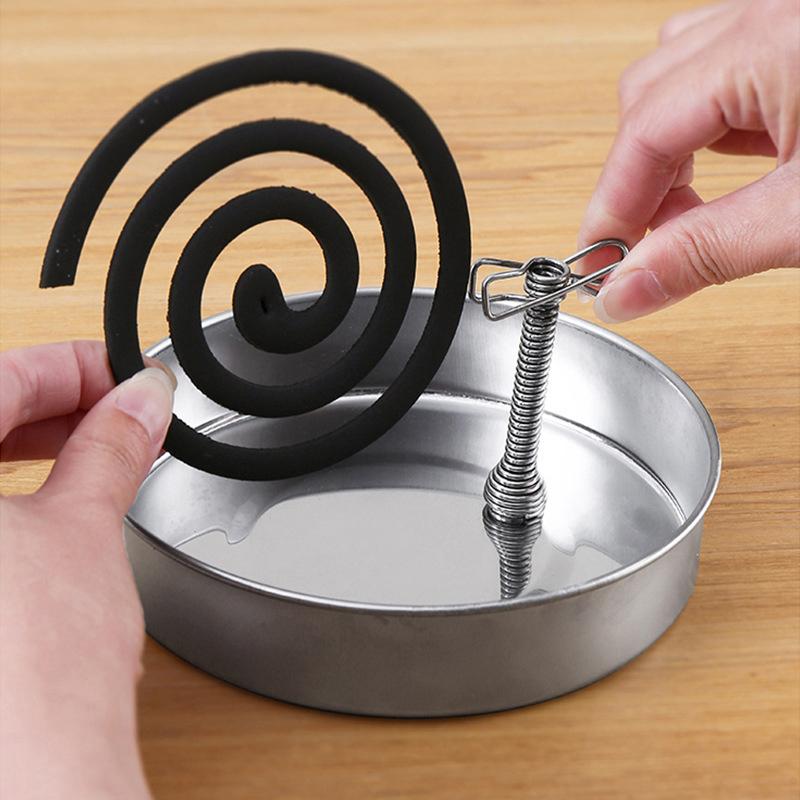 Magnetic Incense Coil Holder With Ash Catcher Tray Portable Round Metal Repellent Spiral Incense Burner For Indoor Outdoor