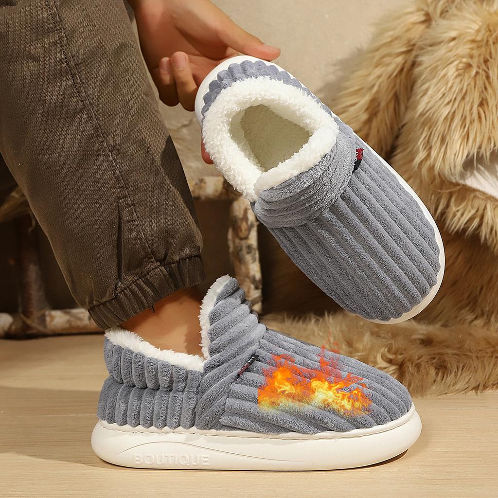 Winter Geschlossene Ferse Baumwollschuhe Herren Damen Dicke Sohle Innen Außen Fleecegefüttert Pelz Hausschuhe Warme Plüsch Hausschuhe