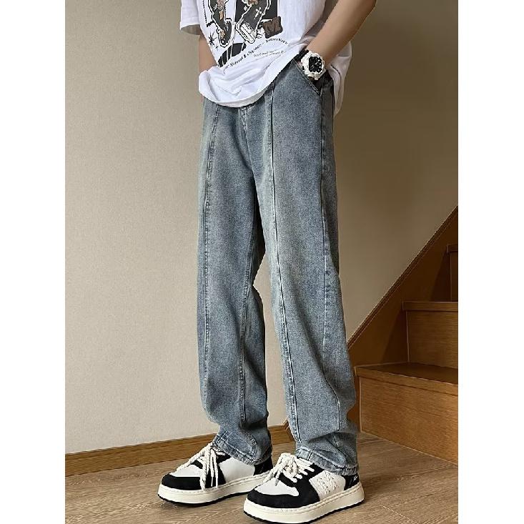 High Street Jeanshose für Männer, Retro Distressed, Lockere Hose mit geradem Bein, Sporthose mit weitem Bein, trendy