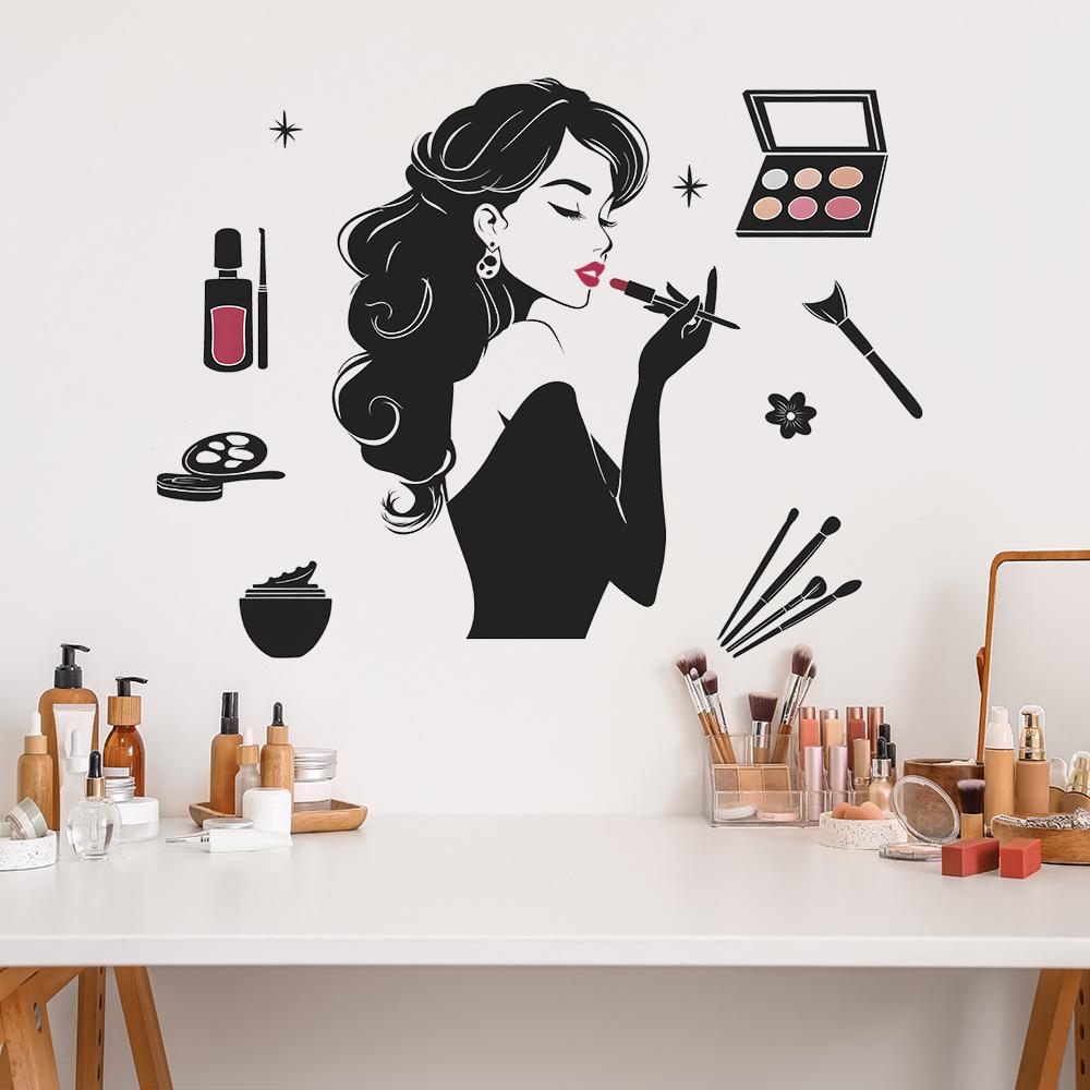 Adesivi Murali Autoadesivi Silhouette di Donna Creativa per Trucco per Dressing Room Camera da Letto Decorazioni per la Casa