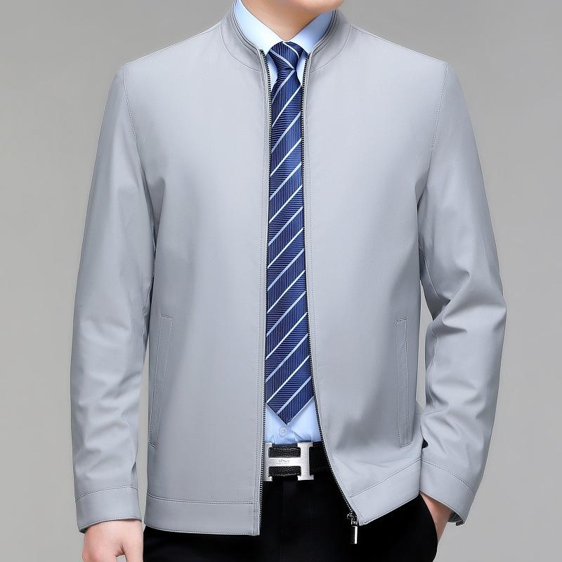 Wiosna i Jesień Nowa Biznesowa Casualowa Męska Kurtka ze Stójką w Średnim Wieku Luźna Kurtka Taty w Dużym Rozmiarze Cienka Góra