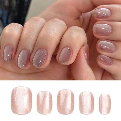 Pink Cat Eye Fake Nails French Nail Tips Detachable False Nails for Salon
