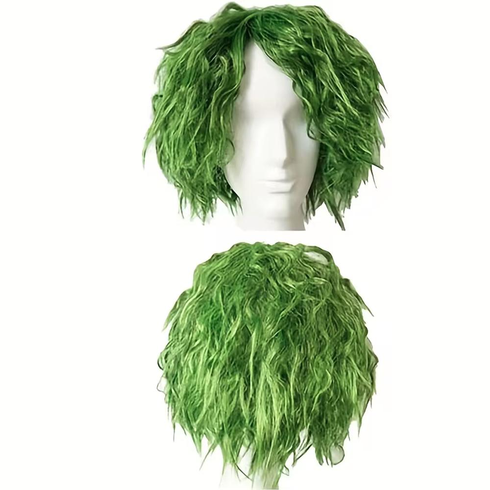 HAIRJOY Synthetic Hair Green Cosplay Wig  Fluffy Short  Curly Anime Hollowen Wigs for Women Men