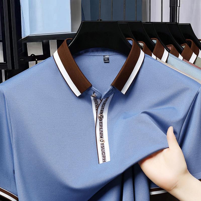 T-Shirt Medium Loose Business Casual Lapel Short-Sleeved Color Matching Letter Polo Shirt Men