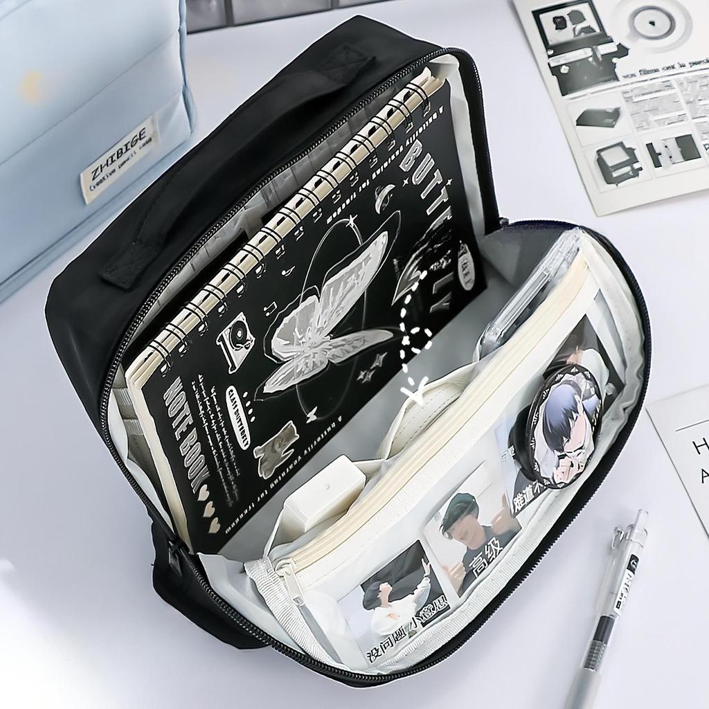 Enlarged 11 Layer Handheld Pencil Case Pen Bag Simple Color Design Wide Opening Storage Pouch Stationery School Travel