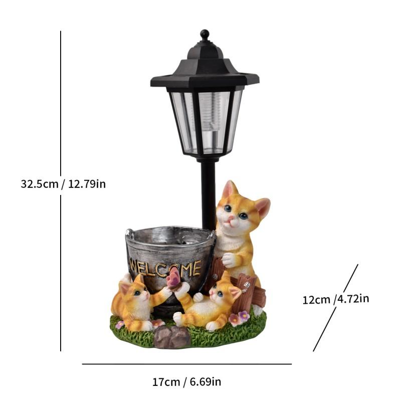 Solar-Powered Cat Resin Garden Ornament Outdoor Pathway Decor Waterproof Lawn Statue In American Style