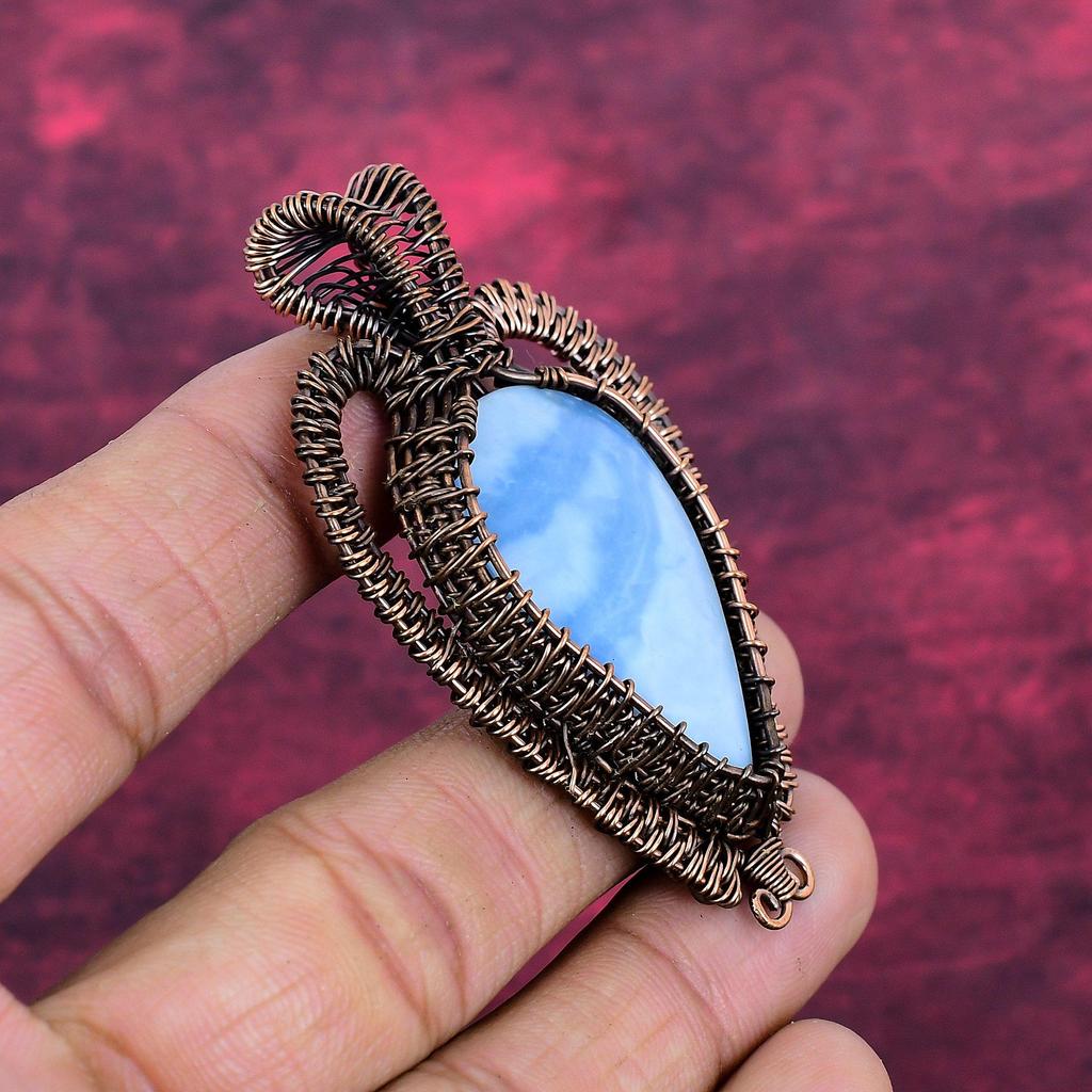 Owyhee Blue Opal Pendant Handmade Pendant Gemstone Copper Wire Wrapped Jewelry