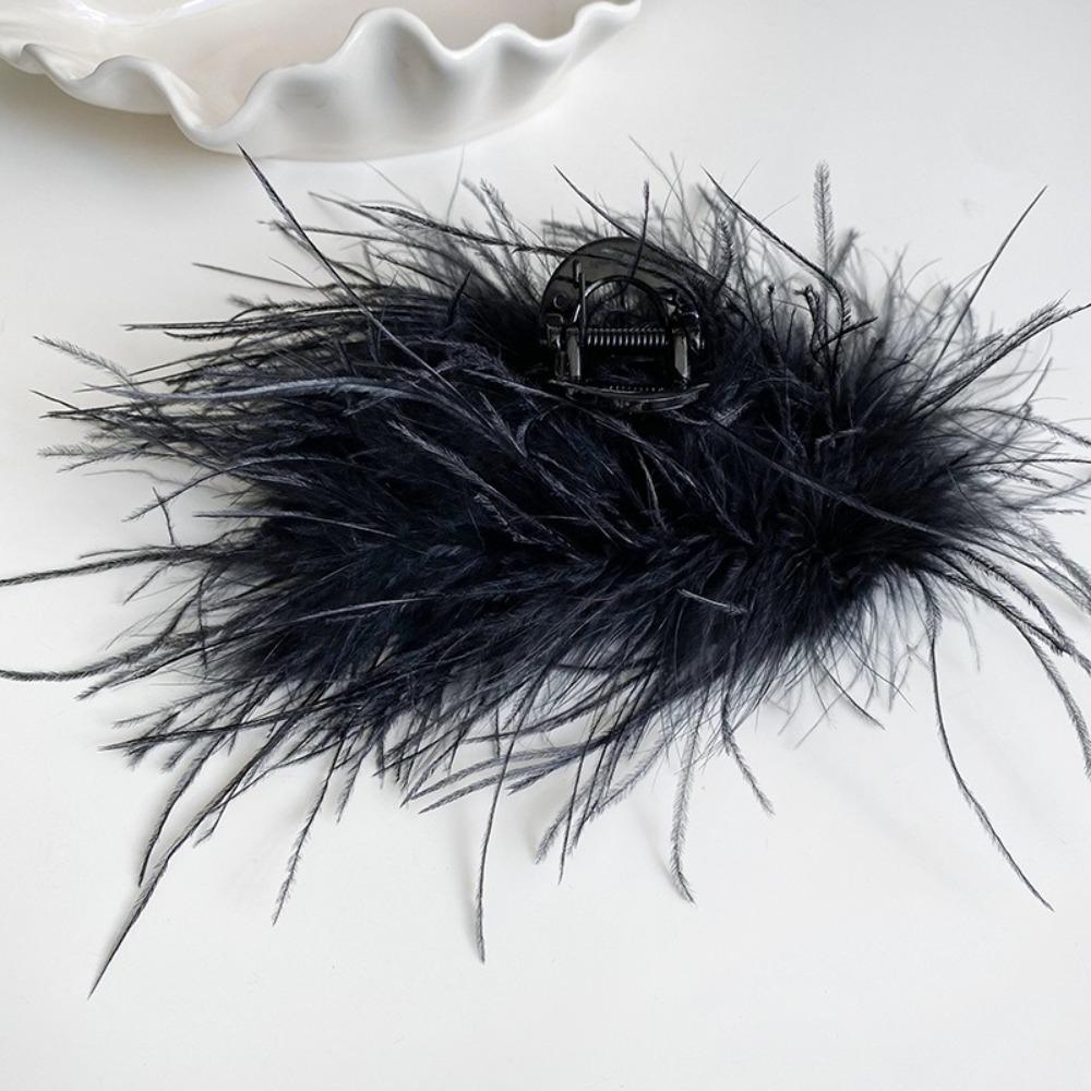 Autumn and Winter New Style Super Fairy Feather Catch Clip Large Hair Volume Large Back of The Head Shark Clip Pure Desire Wind Hair Clip Headdress