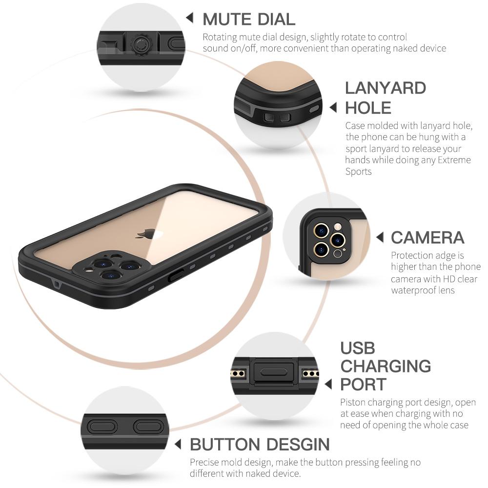 REDPEPPER Dot+ Series IP68 Waterproof Case for iPhone 12 Pro Max,PC+TPU Full Body Shockproof Clear Phone Cover