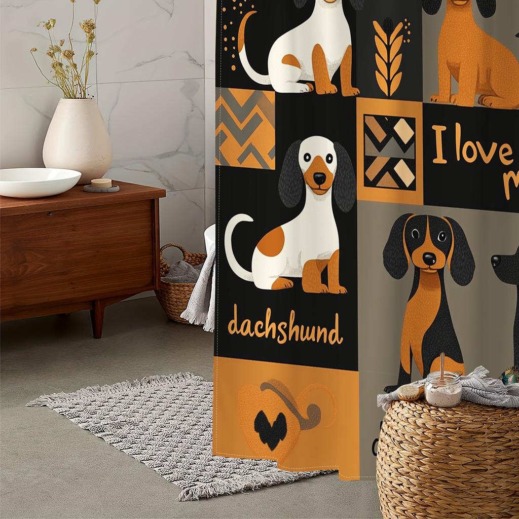 1 Pack Cute Dachshund Puppy Shower Curtain - Polyester Fabric with Hooks, Four Seasons Home Decor, Modern Bathroom Decor