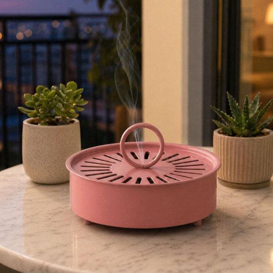 Mosquito Coil Holder with Cover, Fireproof Round Incense Coil Burner, Portable Mosquito Repellent Coil Box for Indoor Outdoor Camping