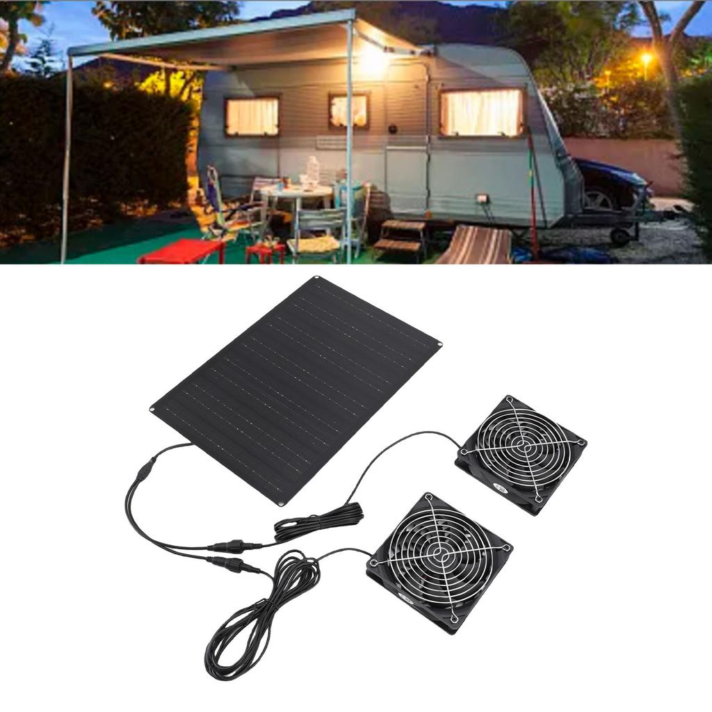 Solar Powered Dual Fan Kit 75W 3000 To 4000RPM IPX7 Waterproofing Solar Exhaust Cooling Ventilation Fan for Pet House