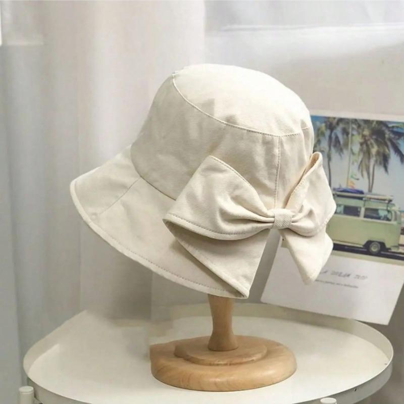 Women's Bowknot Bucket Hat, Spring/Summer Outdoor Sun Hat, Face-Covering Reversible Sun Hat, Reversible Solid Color Foldable Sun Hat