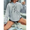 Kapuzenpullover Damen Lässiger Kapuzenpullover mit Niedlichen High-Five-Katzen Herz-Grafikdruck Herbst Winter Warmer Kapuzenpullover
