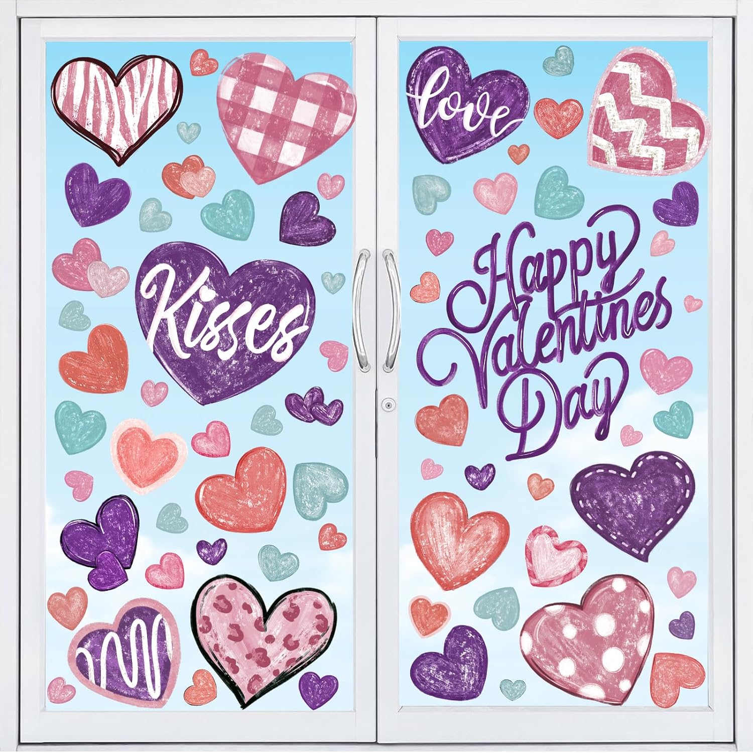 DIYDEC 6 Sheets Valentines Window Cling Double-Sided Pink Red Love Heart Window Stickers Happy Valentines Window Decals for Home Wedding Anniversary пурпурное сердце