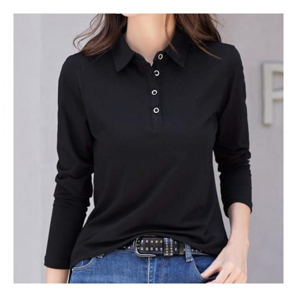 Navava Men S Solid Color BuTTon Collar Long Sleeve T ShirT nT1488