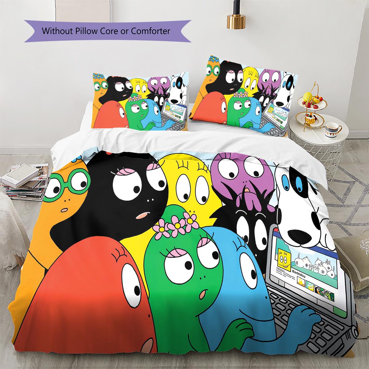 

Barbapapa Family Fight Pattern Bedding Quilt Set Quilt Cover Pillowcase Home Decoration Gift (1 * duvet cover + 3 * pillowcase, without core) 200x220cm
