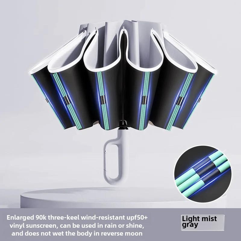 Automatic Folding Umbrella For Men Women Sun Rain Dual Purpose Umbrella Reverse Folding Feature