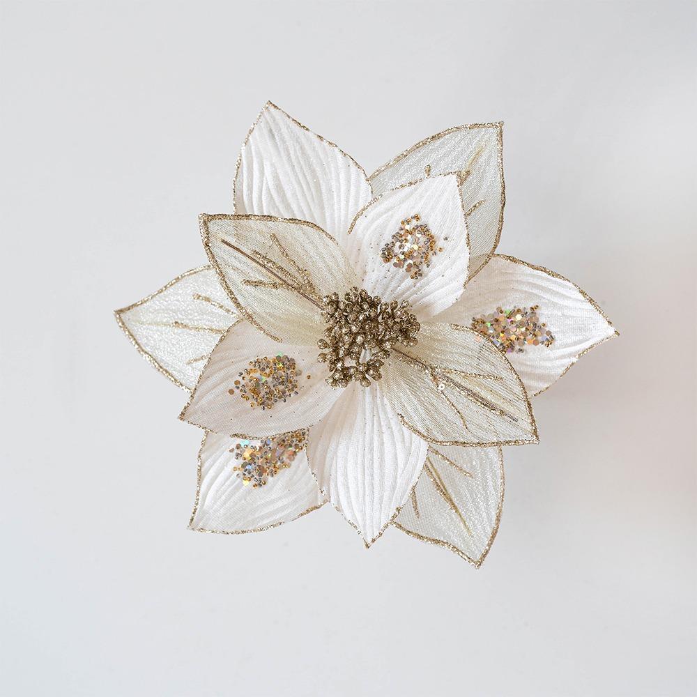 Realistic Glitter Christmas Poinsettia Velvet Christmas Tree Ornaments  Home Decor
