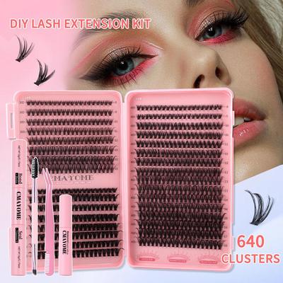 Ensemble d'Extensions de Cils Naturels Courbe D 8-18mm - Cils en Grappes Segmentés DIY