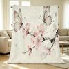 Soft High-Density Flannel Fleece Blanket, Ink Butterfly & Flower Pattern, Warm Cozy Home Decor for Halloween & Christmas