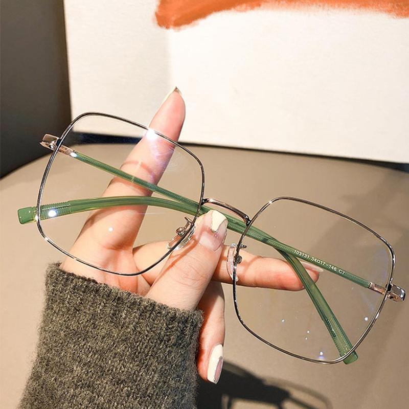 Anti Blue Light Computer Myopia Glasses Women Men Metal Frame Oversized Square Nearsighted Eyeglasses Eye Prescription 0 To -6.0