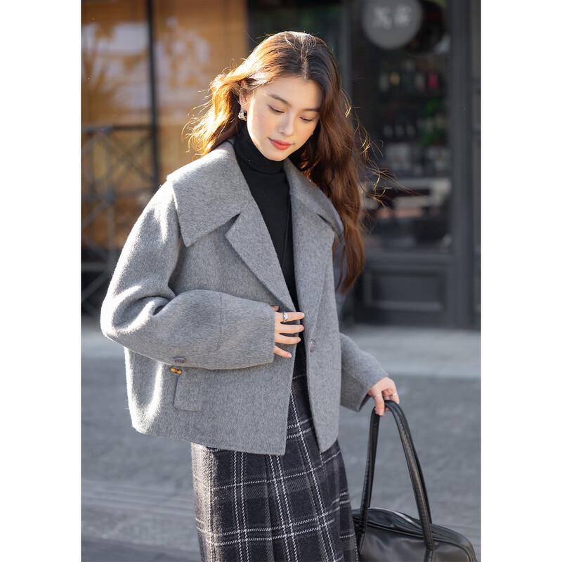 MokaNa Women's Elegant Winter Wool Blend Short Coat