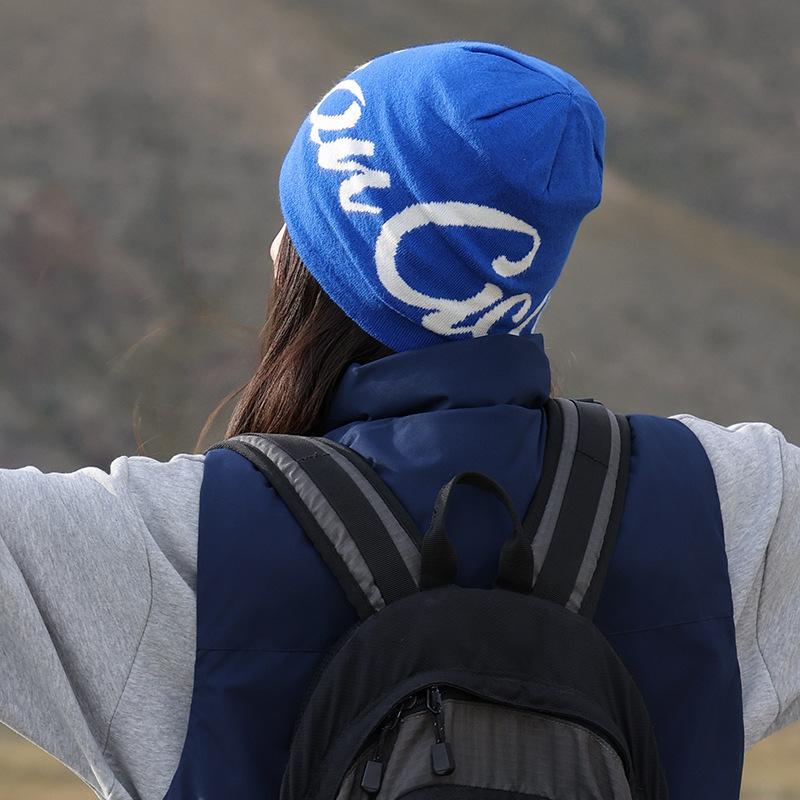 New Knitted Hats Men's and Women's Knitting Alphabet Beanies Warm Ear Protector Pullover Hat Big Head Show Face Small Pile Gorra