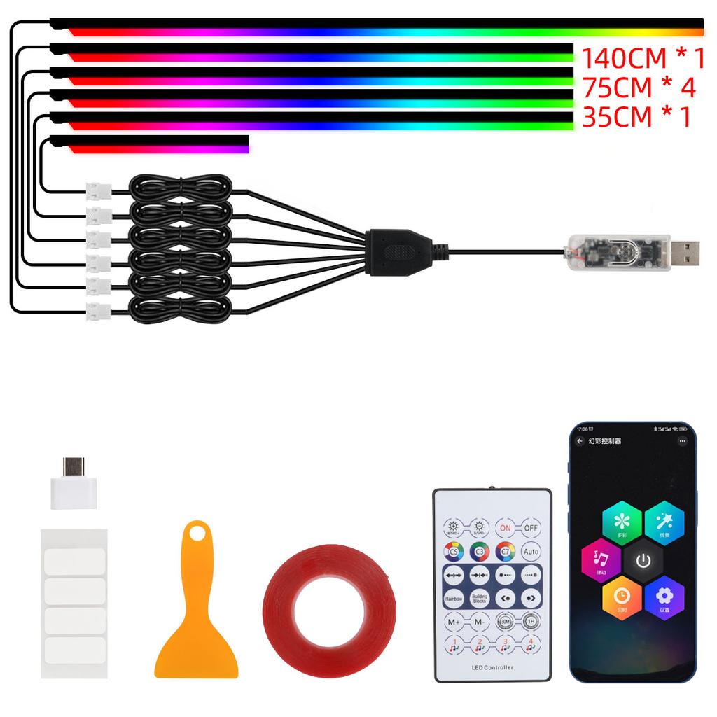 10 in 1 Car LED Acrylic Light Strip RGB Symphony Auto Interior Strip Lights Remote/APP Control Decorative Atmosphere Lamp