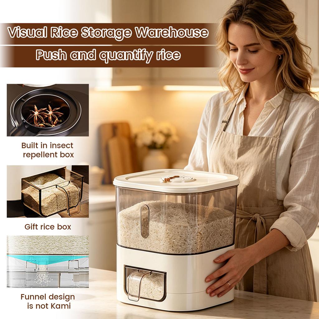 Grain Storage Container with Measuring Cup Dispenser Airtight Food Storage Bin for Rice Beans Cereal and Dry Goods Kitchen Organizer