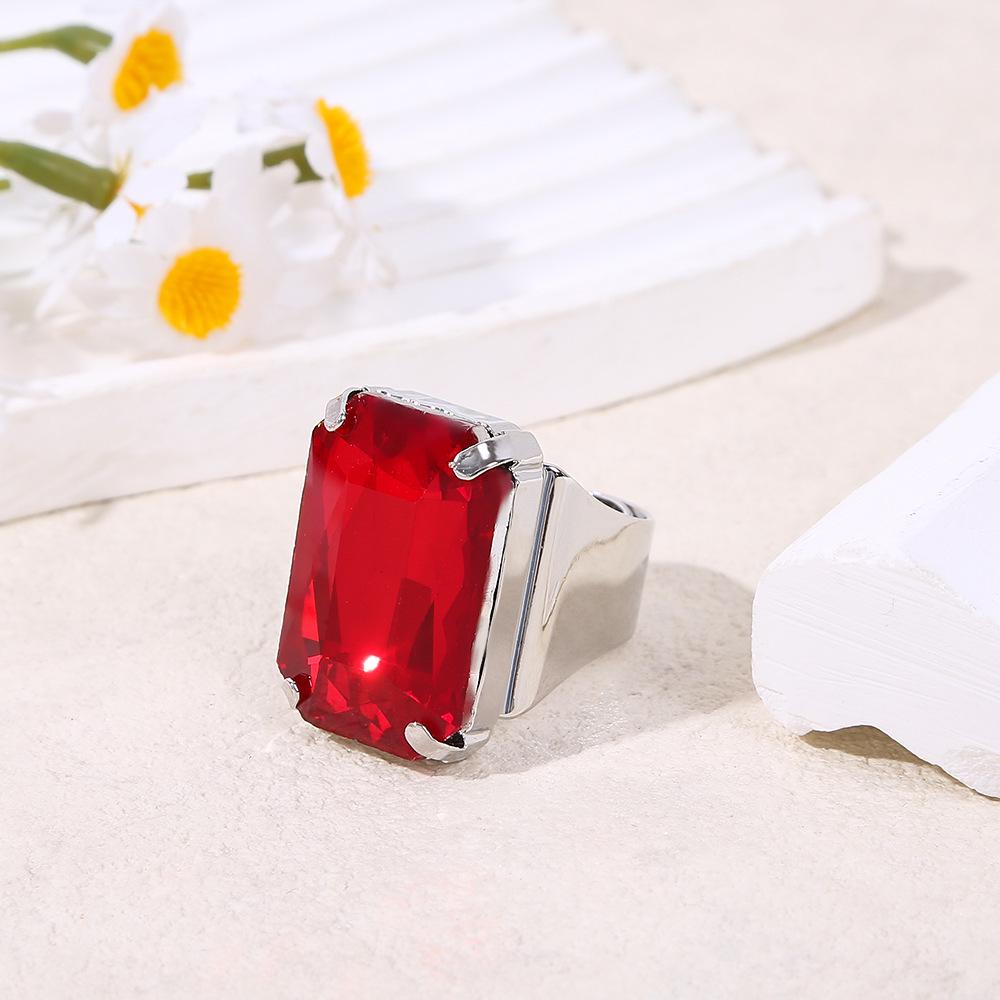 European & American Style Niche Design Rhinestone Gem-Embellished Open Ring, High-End Square Ring