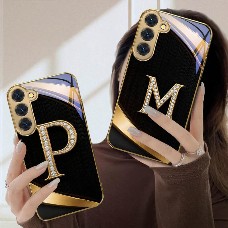 Exquisite letters' P H ' For Samsung Galaxy S26 S20 FE S21 Ultra S23 Plus S24 Ultra S25 S21+ S22Plus S26 Golden glass phone case