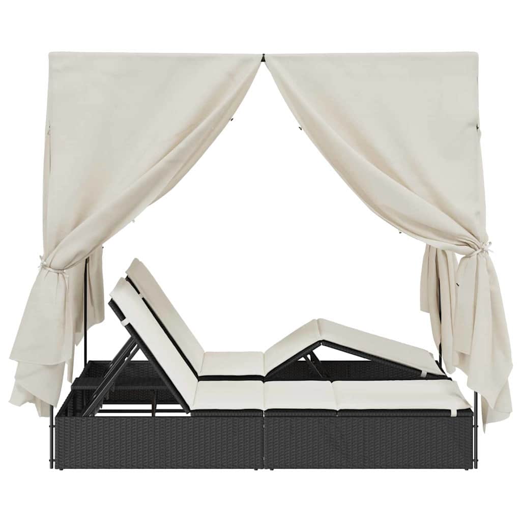Double Sun Lounger Warm White 205 x 129 x 200 cm Poly Rattan