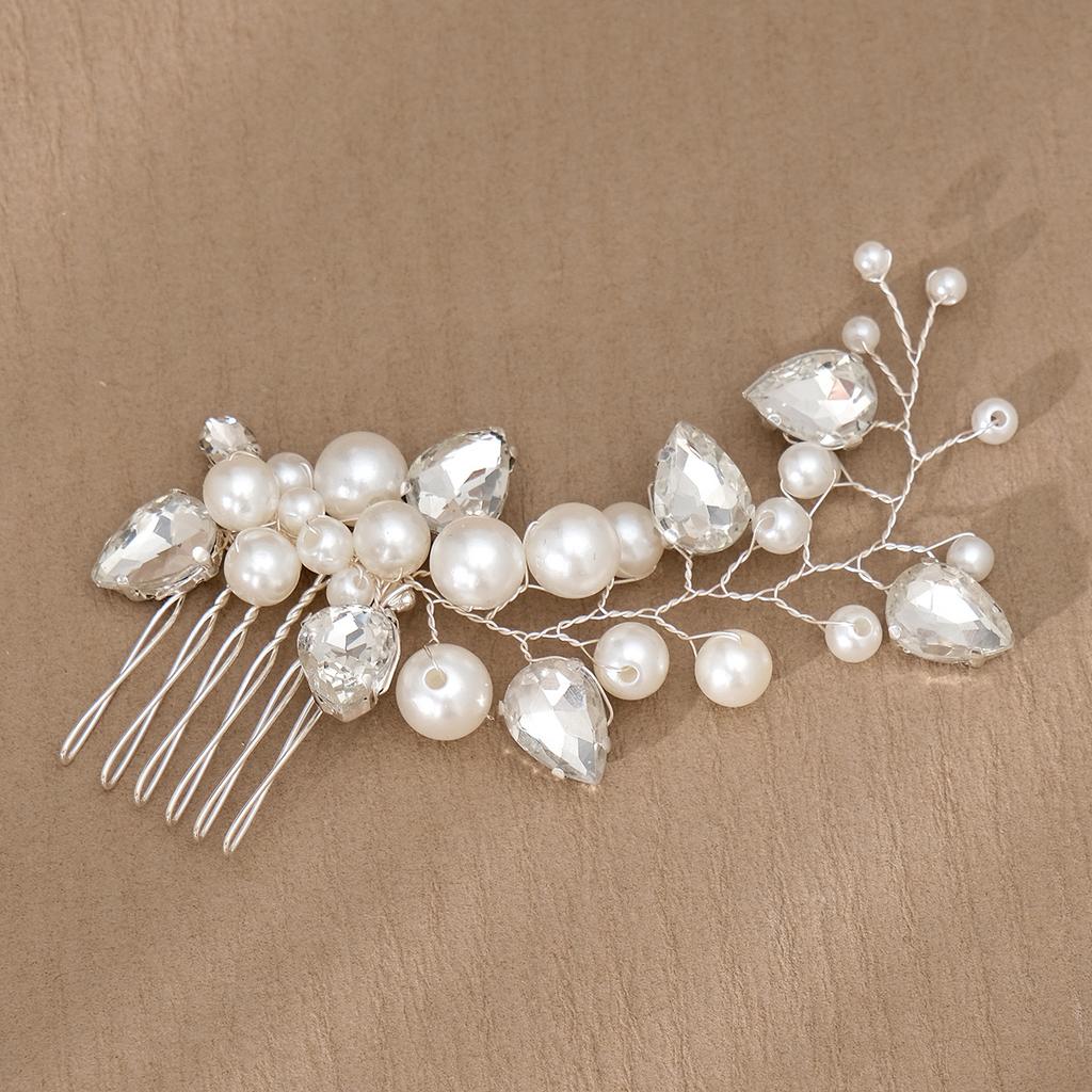 Bridal Jewelry Rhinestone Pearl Hair Comb Retro Wedding Banquet Accessories Handmade Bridal Headdress Hair Comb