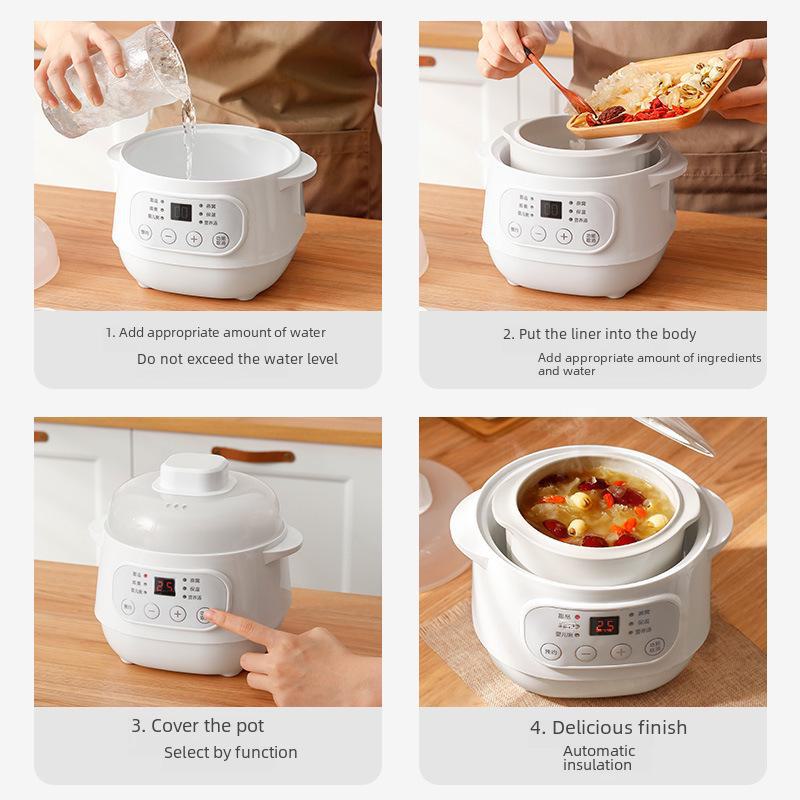 Electric Mini Ceramic Stew Pot with Timer - Auto Health Bird's Nest Steamer & Home Gift