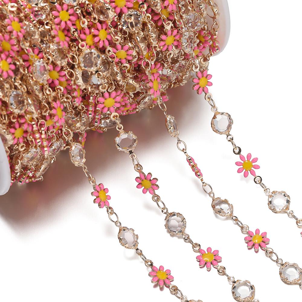 1meter Copper Chains Daisy with Glass Rhinestone Chain Findings for Bracelet Necklace DIY Jewelry Making Accessories