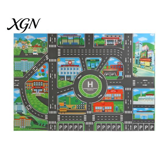 Family Game Room Floor Mat Kids City Life Play Mat, Educational PVC Road Traffic Carpet, Durable Indoor Non-slip Urban Parking Scene Area Rug