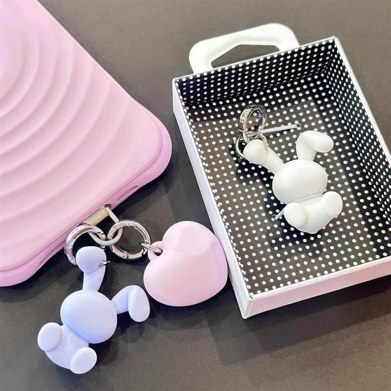 Süßer Herz-Hase Schlüsselanhänger Taschenanhänger Handgewebtes Accessoire