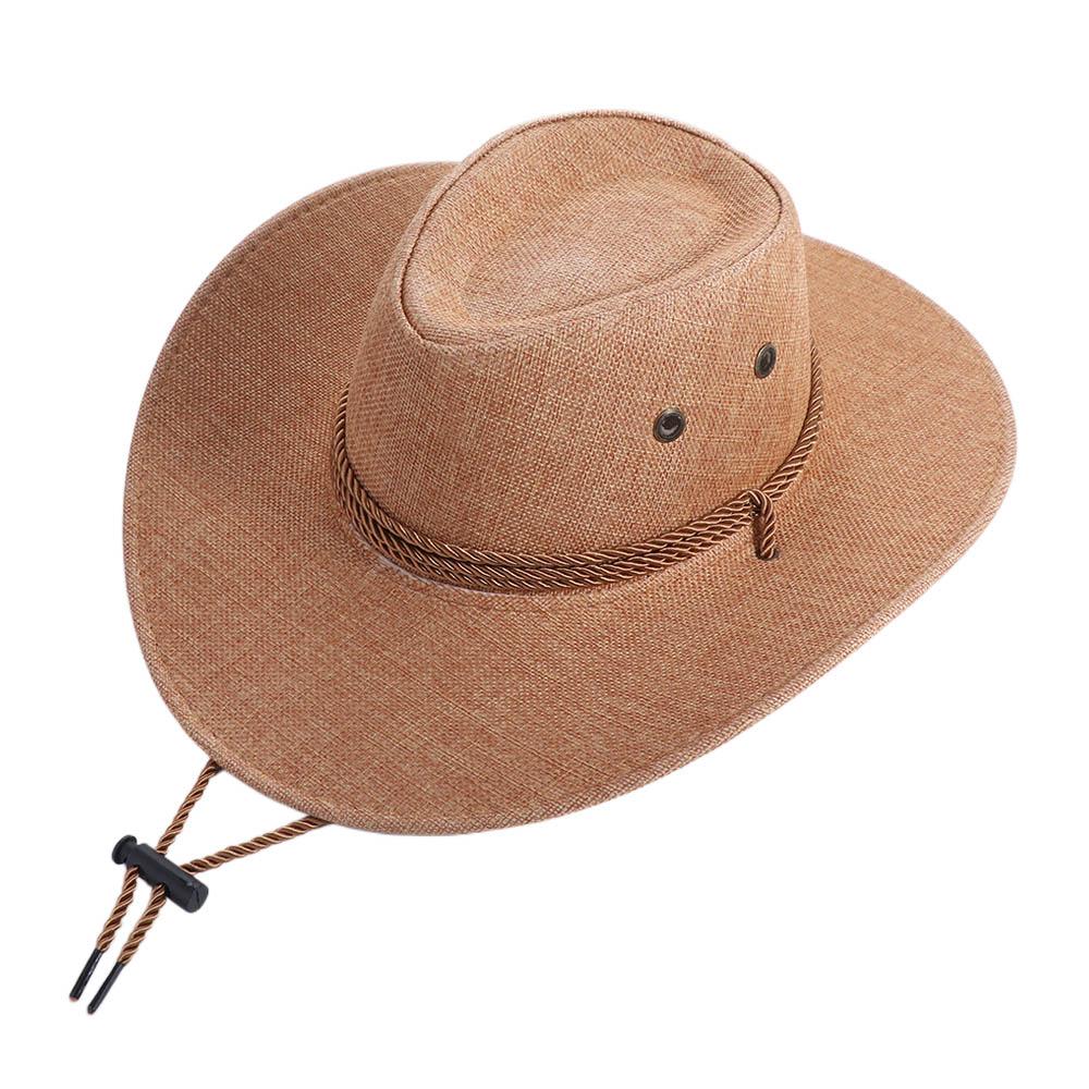 

Simple Linen Western Cowboy Hat Beach Cap Climbing Hat Summer Sun Hat Wide Brim Sun Protection Cap Beach Sunscreen Cap Travel коричневий