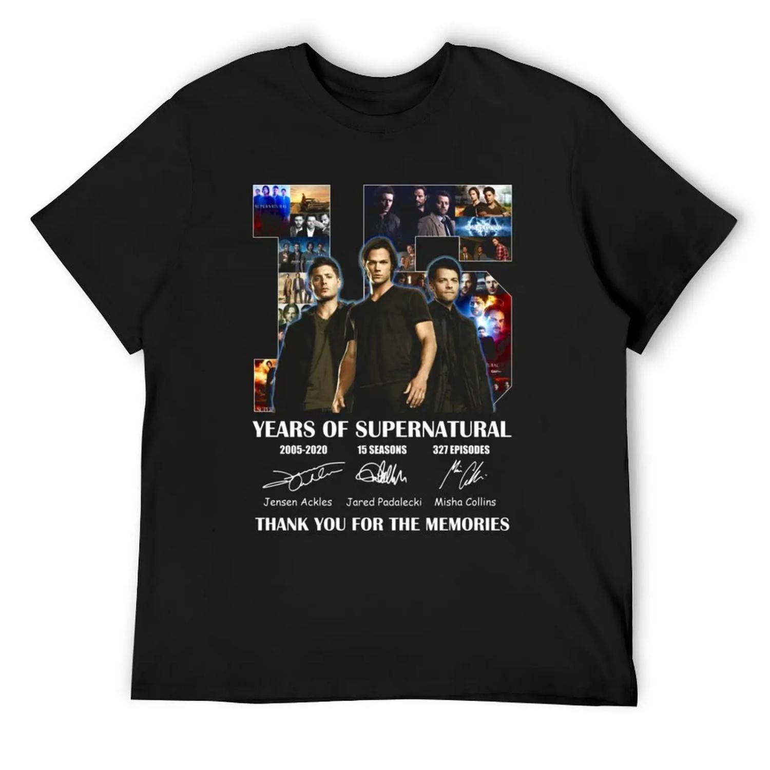 Футболка  15 лет Сверхъестественного  Графика футболки милая одежда уличный стиль эстетичная одежда мужские винтажные футболки XXXXXL чёрный