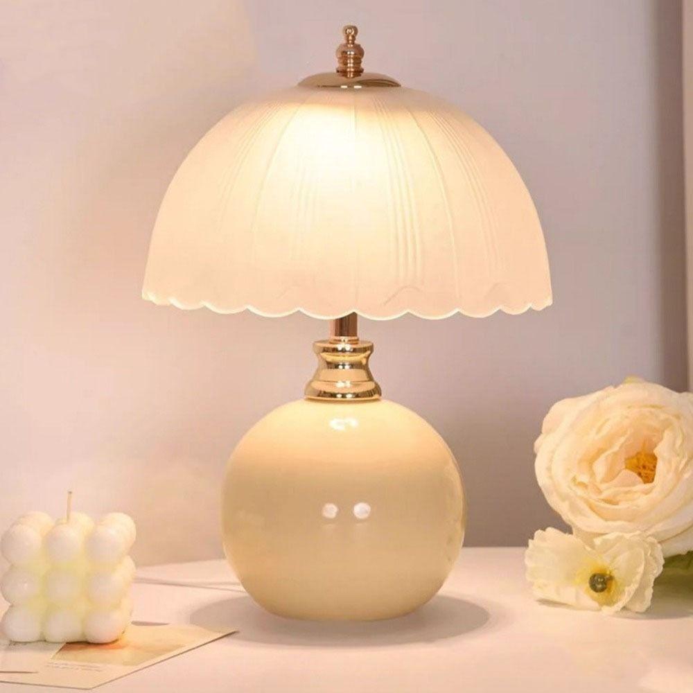 Ceramic Base Flower Bud Table Lamp Glass Cover Bedside Lamp Modern Ambient Light  Bedroom