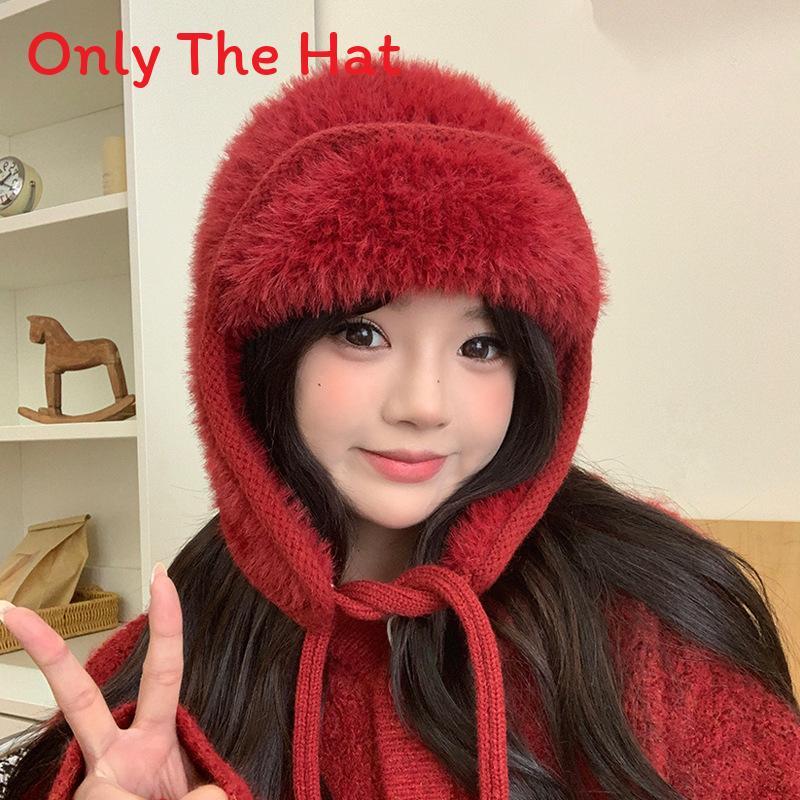Knitted Winter Hat With Plush Ear Cover For Outdoor Cold Weather Fashion Style